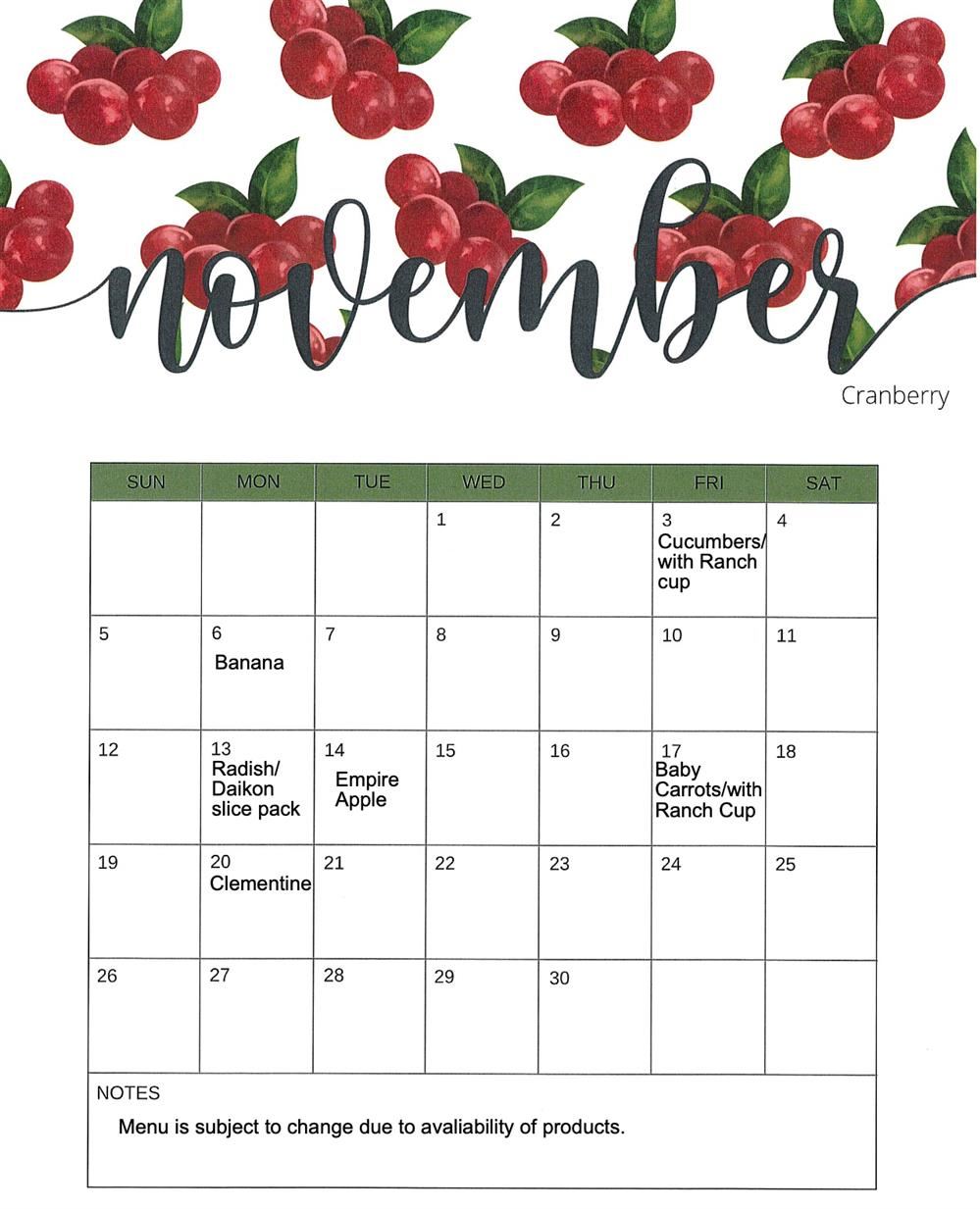  November Fruit and Veg Calendar